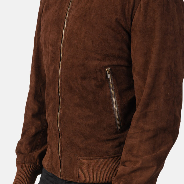 Mens Shane Mocha Brown Suede Bomber Jacket6402-9-1568717191616